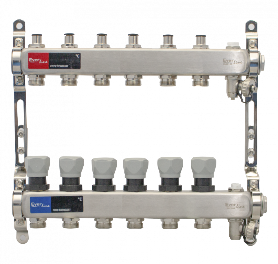  Distribuitor incalzire pardoseala 1, 6 cai aerisitor manual, robinet golire Everline EVP-DSA3411/6 EVP-DSA3411/6
