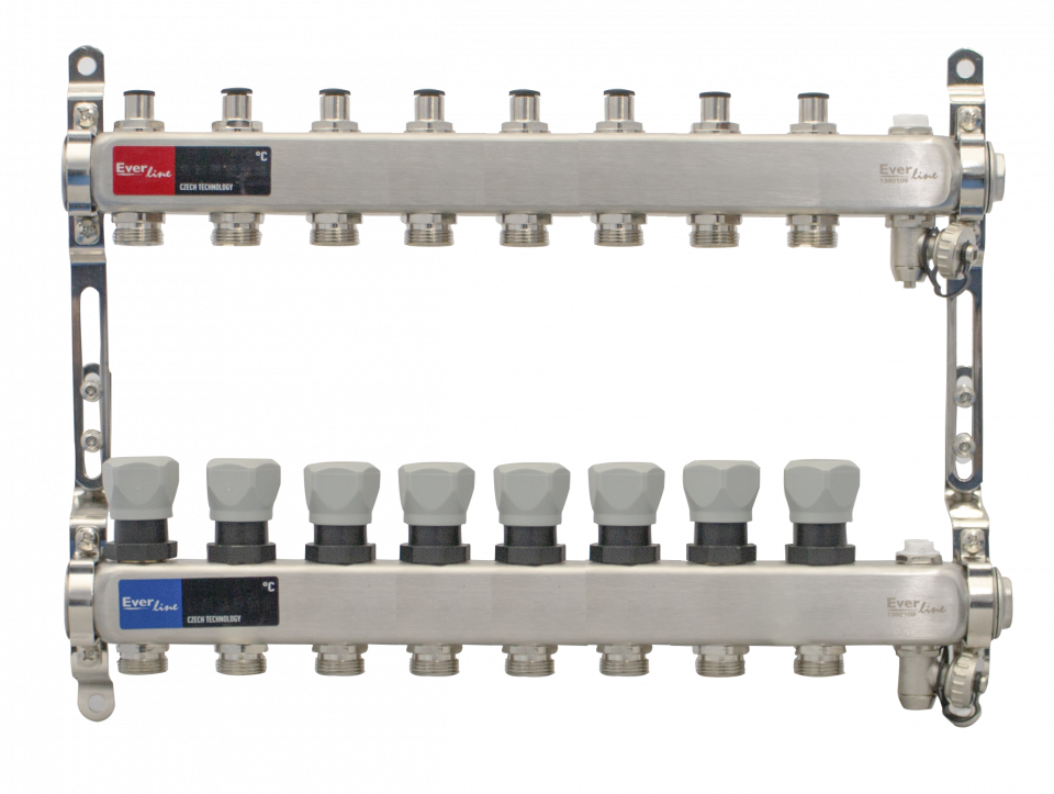  Distribuitor incalzire pardoseala 1, 8 cai aerisitor manual, robinet golire Everline EVP-DSA3411/8 EVP-DSA3411/8
