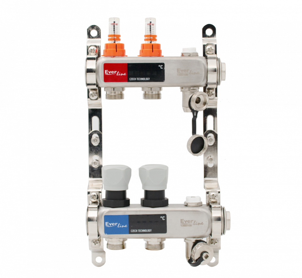  Set distribuitor incalzire 1, 2 cai cu debitmetre, aerisitor manual, robineti golire Everline EVP-DSB3411/2 EVP-DSB3411/2