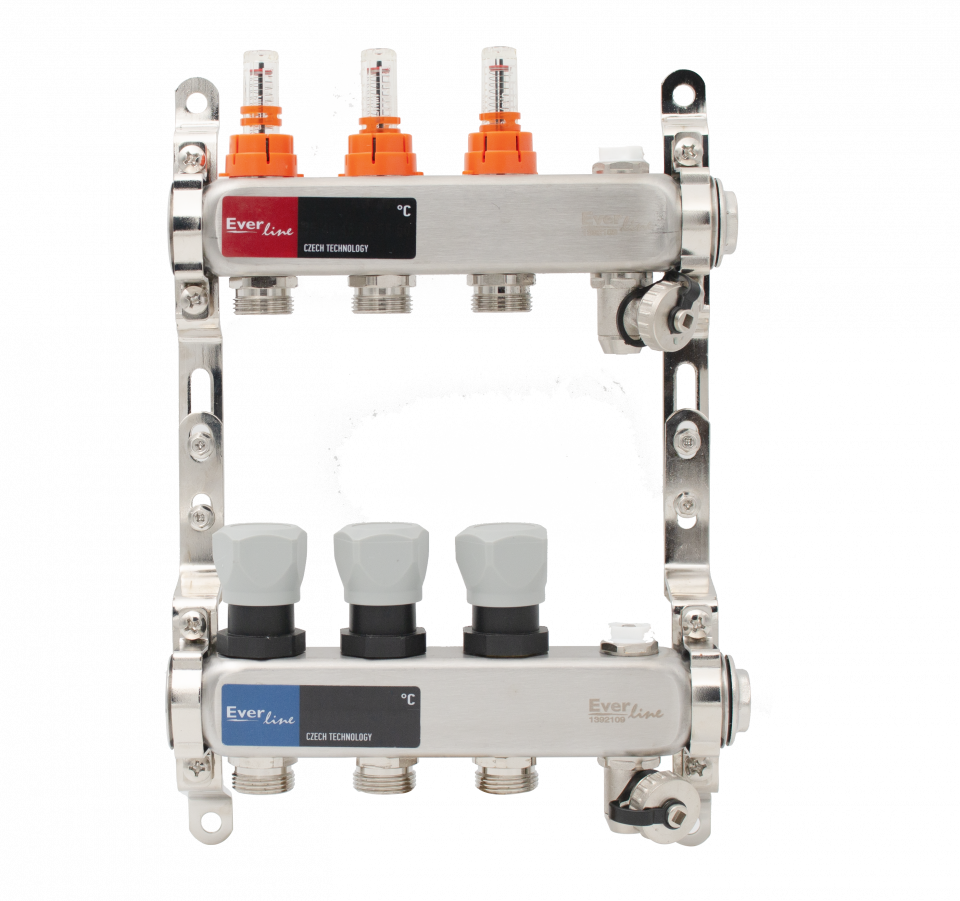  Set distribuitor incalzire 1, 3 cai cu debitmetre, aerisitor manual, robineti golire Everline EVP-DSB3411/3 EVP-DSB3411/3