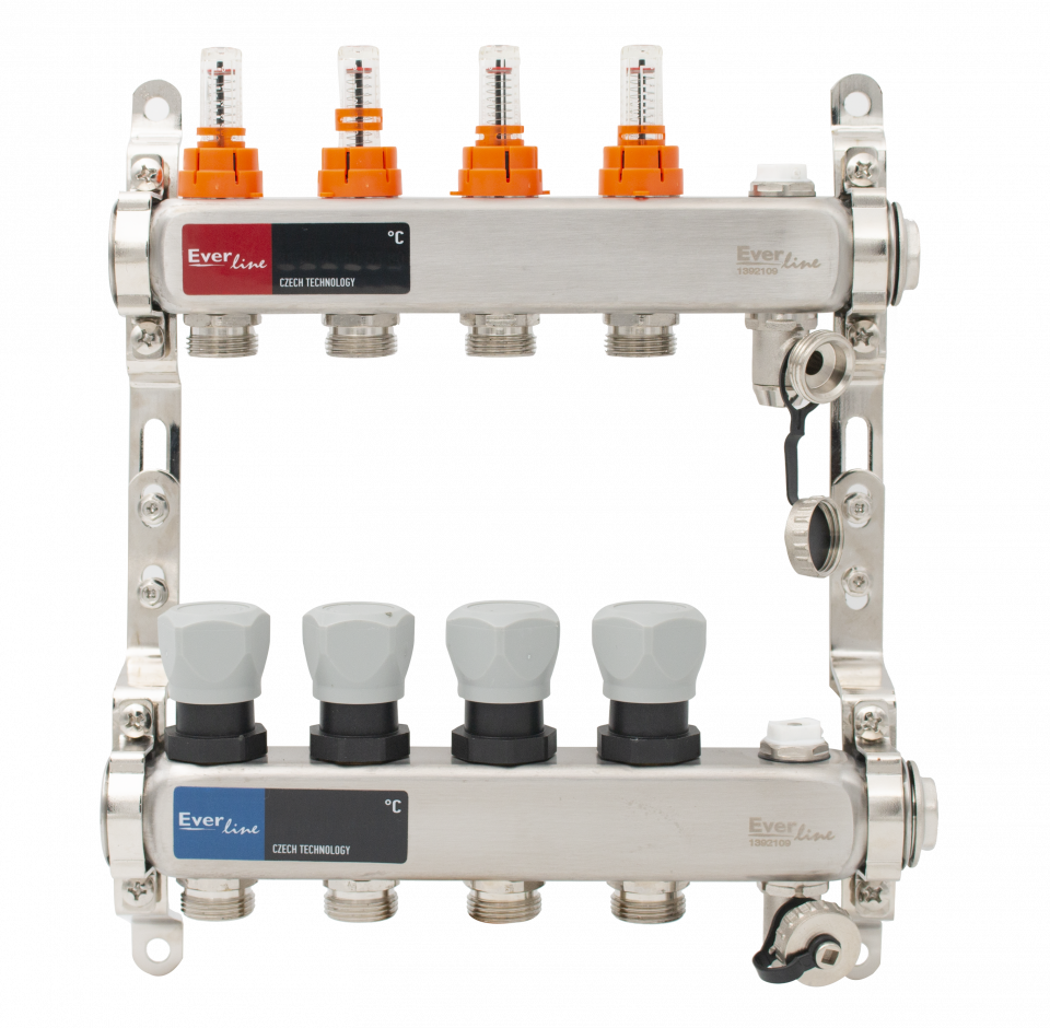  Set distribuitor incalzire 1, 4 cai cu debitmetre, aerisitor manual, robineti golire Everline EVP-DSB3411/4 EVP-DSB3411/4