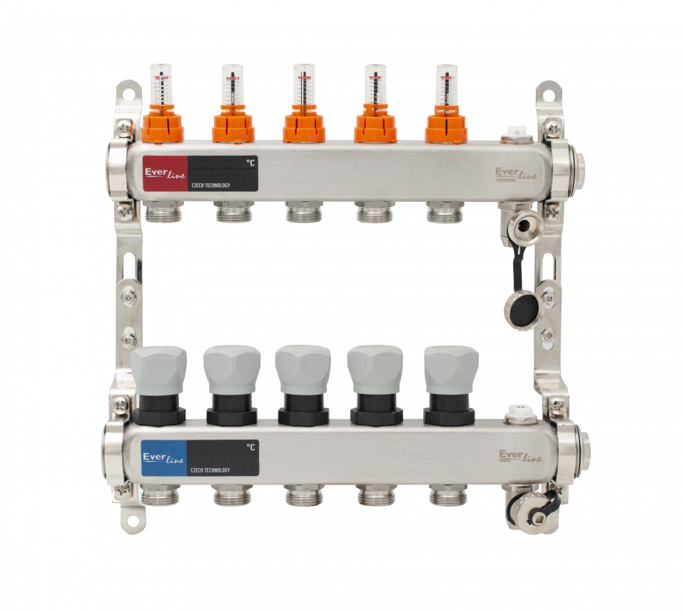  Set distribuitor incalzire 1, 5 cai cu debitmetre, aerisitor manual, robineti golire Everline EVP-DSB3411/5 EVP-DSB3411/5