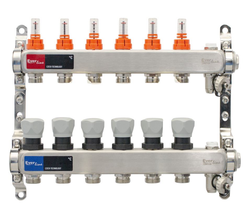  Set distribuitor incalzire 1, 6 cai cu debitmetre, aerisitor manual, robineti golire Everline EVP-DSB3411/6 EVP-DSB3411/6