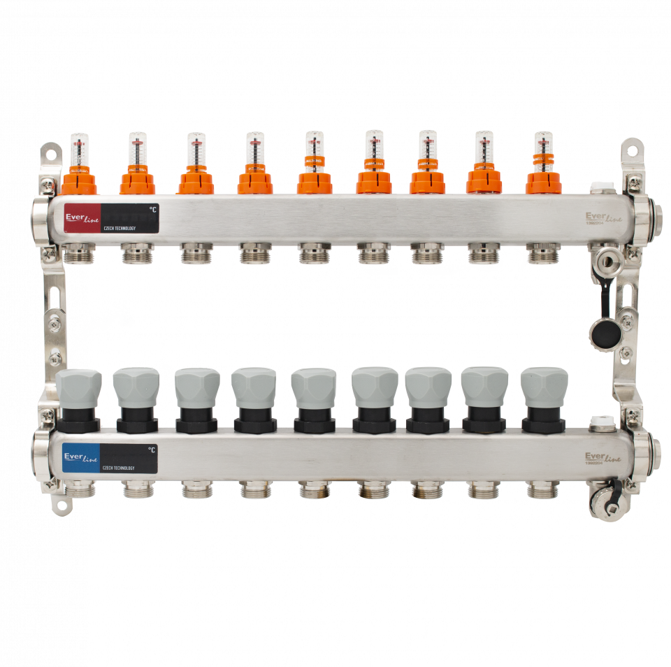  Set distribuitor incalzire 1, 9 cai cu debitmetre, aerisitor manual, robineti golire Everline EVP-DSB3411/9 EVP-DSB3411/9