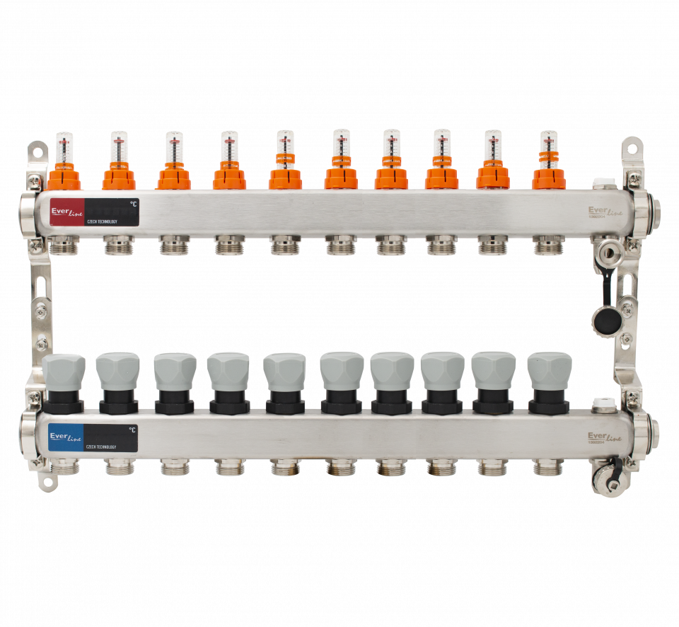  Set distribuitor incalzire 1, 10 cai cu debitmetre, aerisitor manual, robineti golire Everline EVP-DSB3411/10 EVP-DSB3411/10