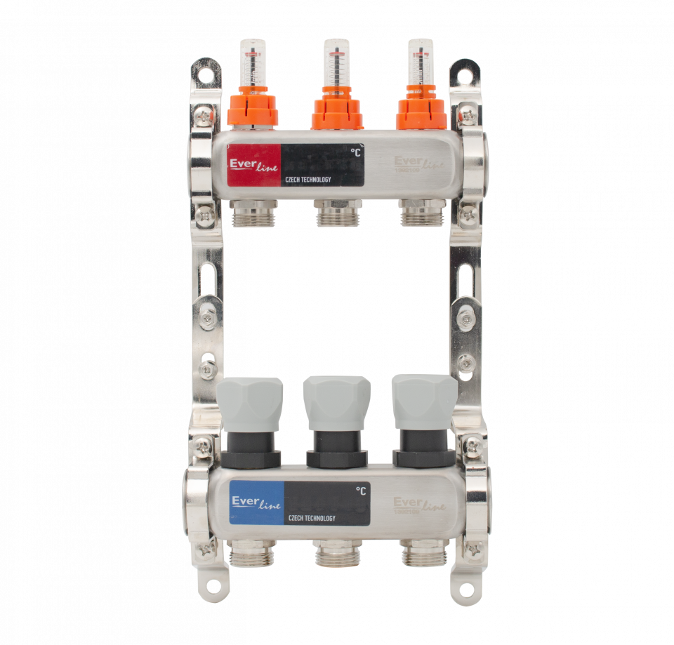  Set distribuitor incalzire pardoseala inox 1, 3 cai, debitmetre integrate Everline EVP-DSC3411/3 EVP-DSC3411/3