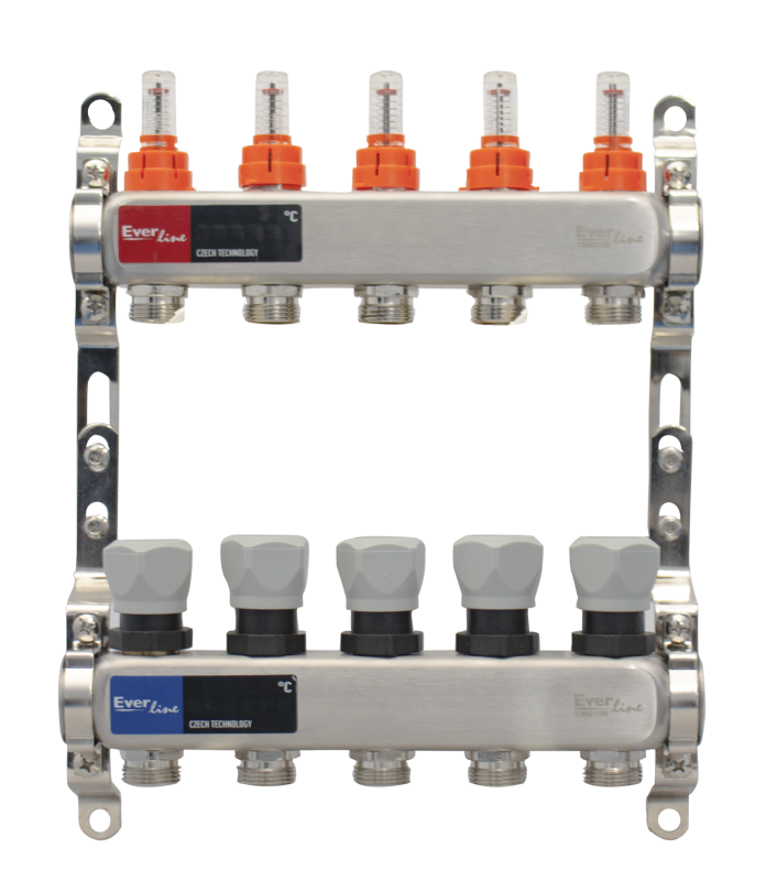  Set distribuitor incalzire pardoseala inox 1, 5 cai, debitmetre integrate Everline EVP-DSC3411/5 EVP-DSC3411/5