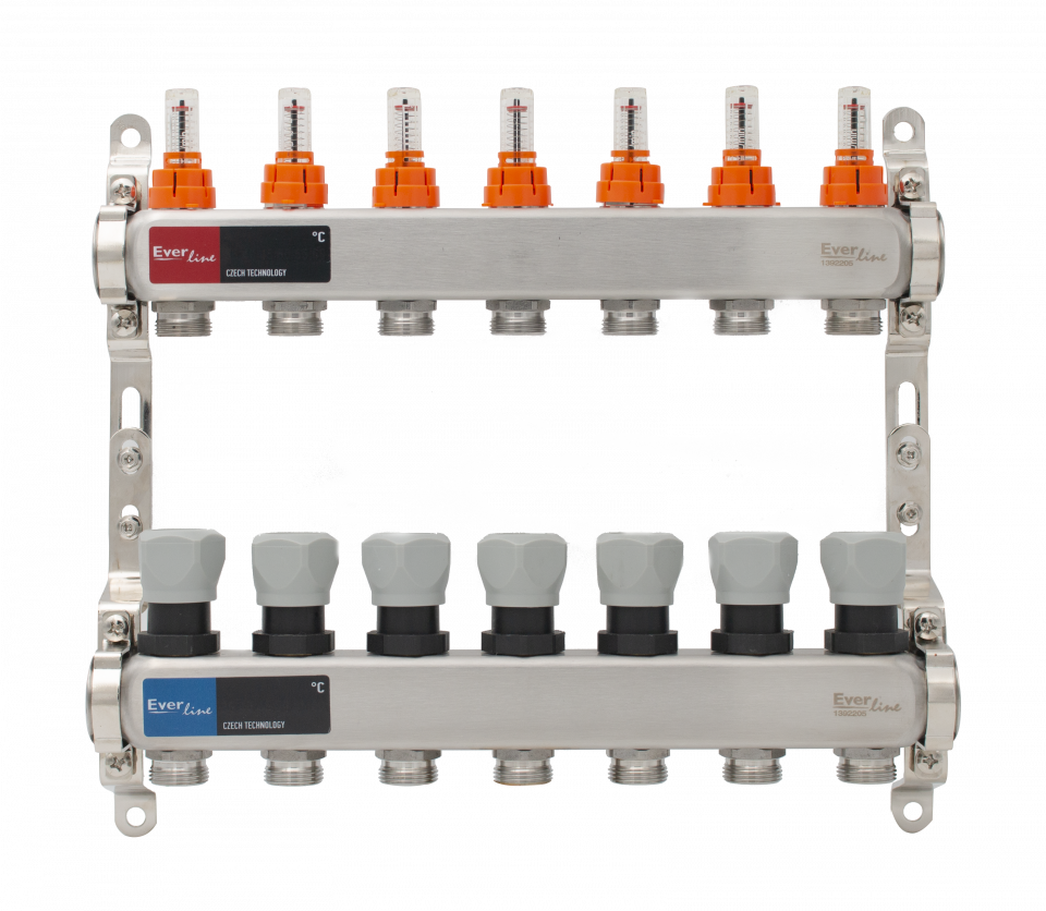 Set distribuitor incalzire pardoseala inox 1, 7 cai, debitmetre integrate Everline EVP-DSC3411/7 EVP-DSC3411/7