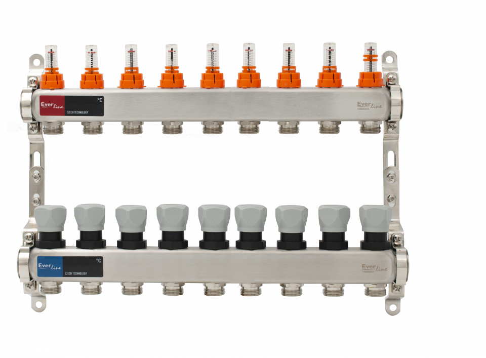  Set distribuitor incalzire pardoseala inox 1, 9 cai, debitmetre integrate Everline EVP-DSC3411/9 EVP-DSC3411/9
