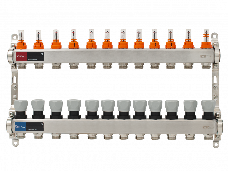  Set distribuitor incalzire pardoseala inox 1, 12 cai, debitmetre integrate Everline EVP-DSC3411/12 EVP-DSC3411/12