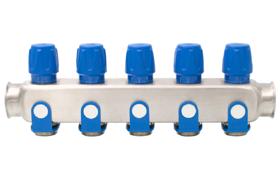  Distribuitor din inox echipat cu robinet On/Off, 5 cai, 1 - 3/4, albastru Everline EVP-DSD3411/5A EVP-DSD3411/5A