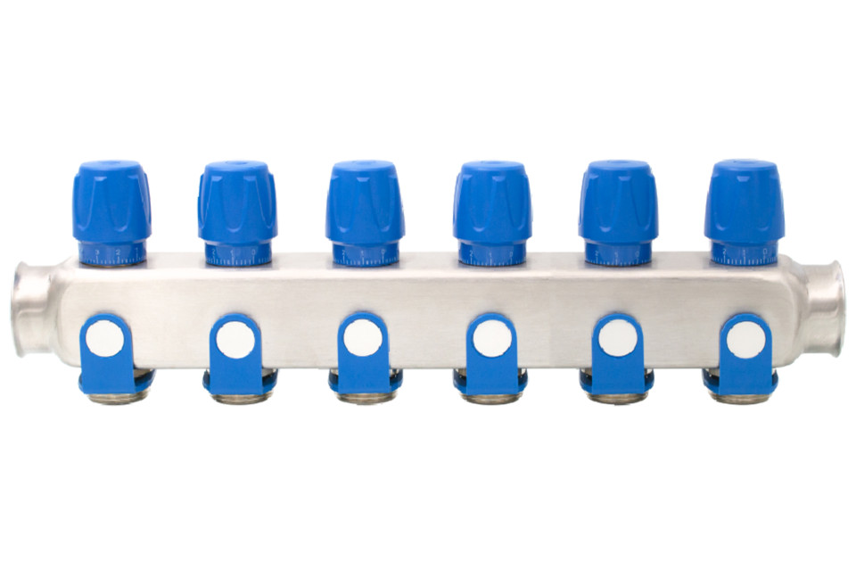  Distribuitor din inox echipat cu robinet On/Off, 6 cai, 1 - 3/4, albastru Everline EVP-DSD3411/6A EVP-DSD3411/6A
