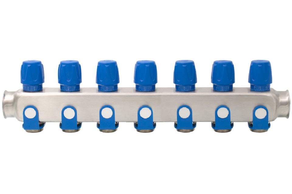  Distribuitor din inox echipat cu robinet On/Off, 7 cai, 1 - 3/4, albastru Everline EVP-DSD3411/7A EVP-DSD3411/7A