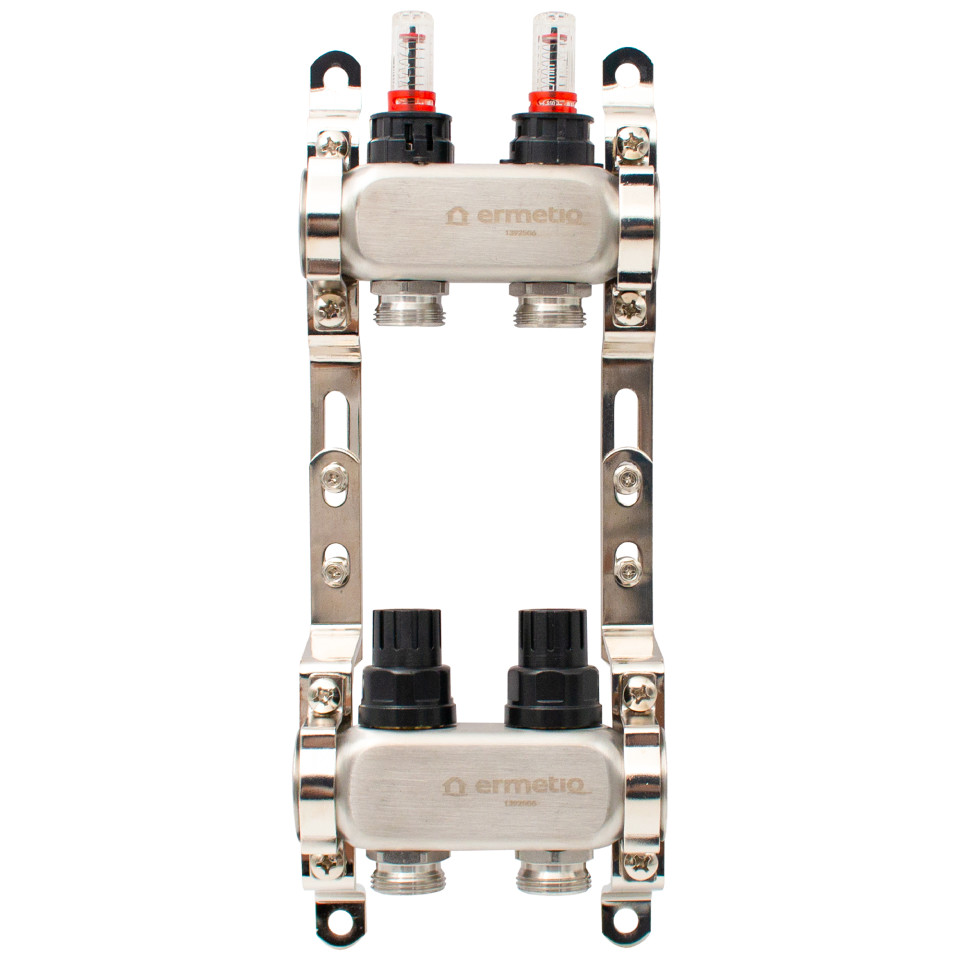  Distribuitor inox izolat 2 cai 1x3/4 cu debitmetre, aerisitoare automate Ermetiq EVP-DSF3411/2A EVP-DSC3411/2A