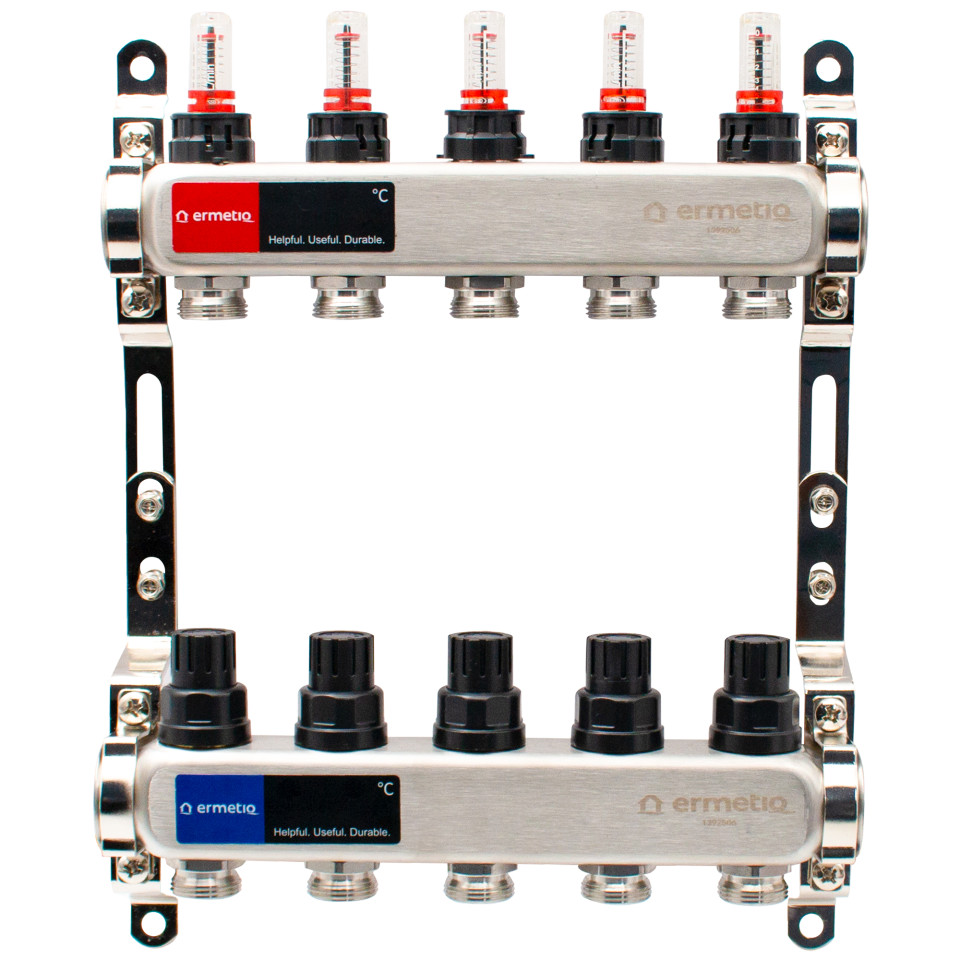  Distribuitor inox izolat 5 cai 1x3/4 cu debitmetre, aerisitoare automate Ermetiq EVP-DSF3411/5A EVP-DSC3411/5A