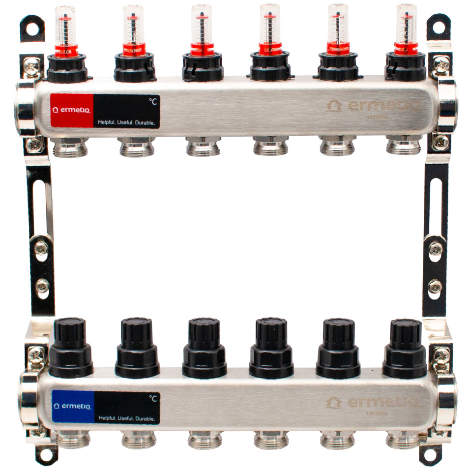  Distribuitor inox izolat 6 cai 1x3/4 cu debitmetre, aerisitoare automate Ermetiq EVP-DSF3411/6A EVP-DSC3411/6A