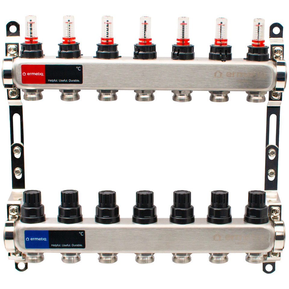  Distribuitor inox izolat 7 cai 1x3/4 cu debitmetre, aerisitoare automate Ermetiq EVP-DSF3411/7A EVP-DSC3411/7A