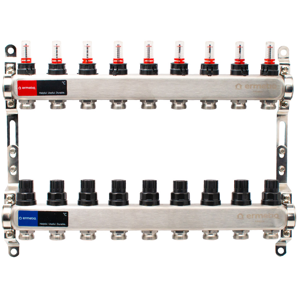  Distribuitor inox izolat 9 cai 1x3/4 cu debitmetre, aerisitoare automate Ermetiq EVP-DSF3411/9A EVP-DSC3411/9A