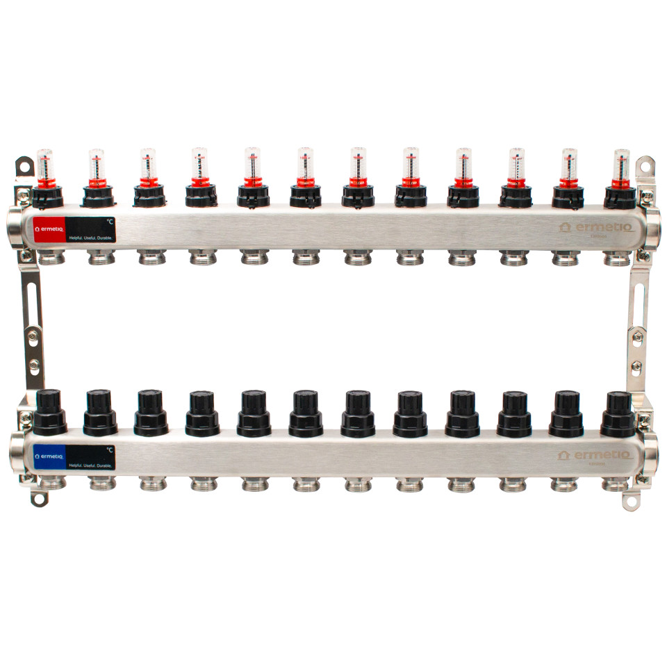  Distribuitor inox izolat 12 cai 1x3/4 cu debitmetre, aerisitoare automate Ermetiq EVP-DSF3411/12A EVP-DSC3411/12A
