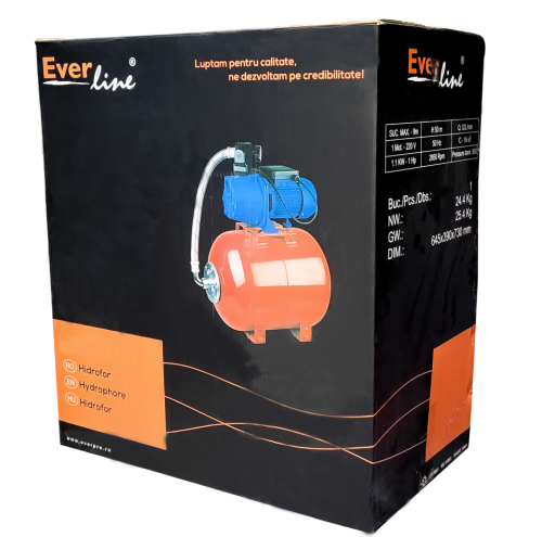  Hidrofor cu pompa fonta 1kW si rezervor 24L Everline BAR-JET90/24 BAR-JET90/24