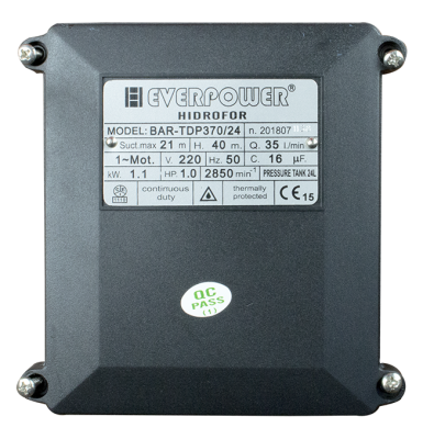  Hidrofor cu ejector 1.1kW si rezervor 24L Everline BAR-TDP370/24 BAR-TDP370/24
