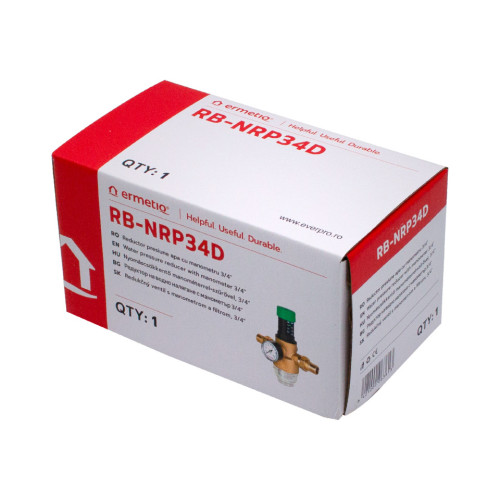  Reductor de presiune apa 3/4, manometru si filtru, reglabil 1-6 bar, corp alama Ermetiq RB-NRP34D RB-NRP34D