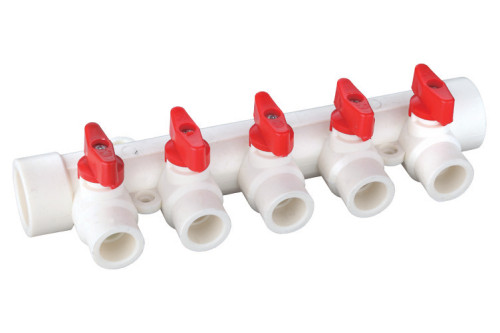  Distribuitor PPR 32x20 mm, 3 cai, robineti cu bila, instalatii apa calda Everline PPR-DX11/3R