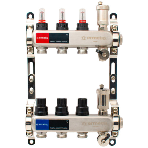  Distribuitor inox izolat 3 cai 1x3/4 cu debitmetre, aerisitor, robinet golire Ermetiq EVP-DSF3411/3A EVP-DSF3411/3A