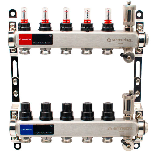  Distribuitor inox izolat 5 cai 1x3/4 cu debitmetre, aerisitor, robinet golire Ermetiq EVP-DSF3411/5A EVP-DSF3411/5A