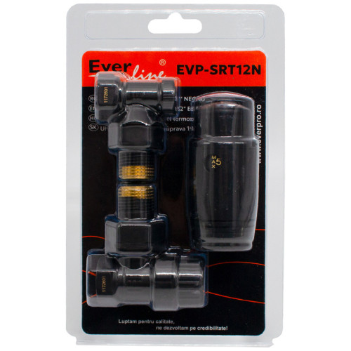  Set termostatic radiator 1/2, cap termostatic si robineti tur si retur negru mat Everline EVP-SRT12N EVP-SRT12N